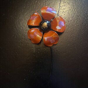 Flower on Stem Orange Purple Yellow Enamel Vintage Metal Brooch Pin